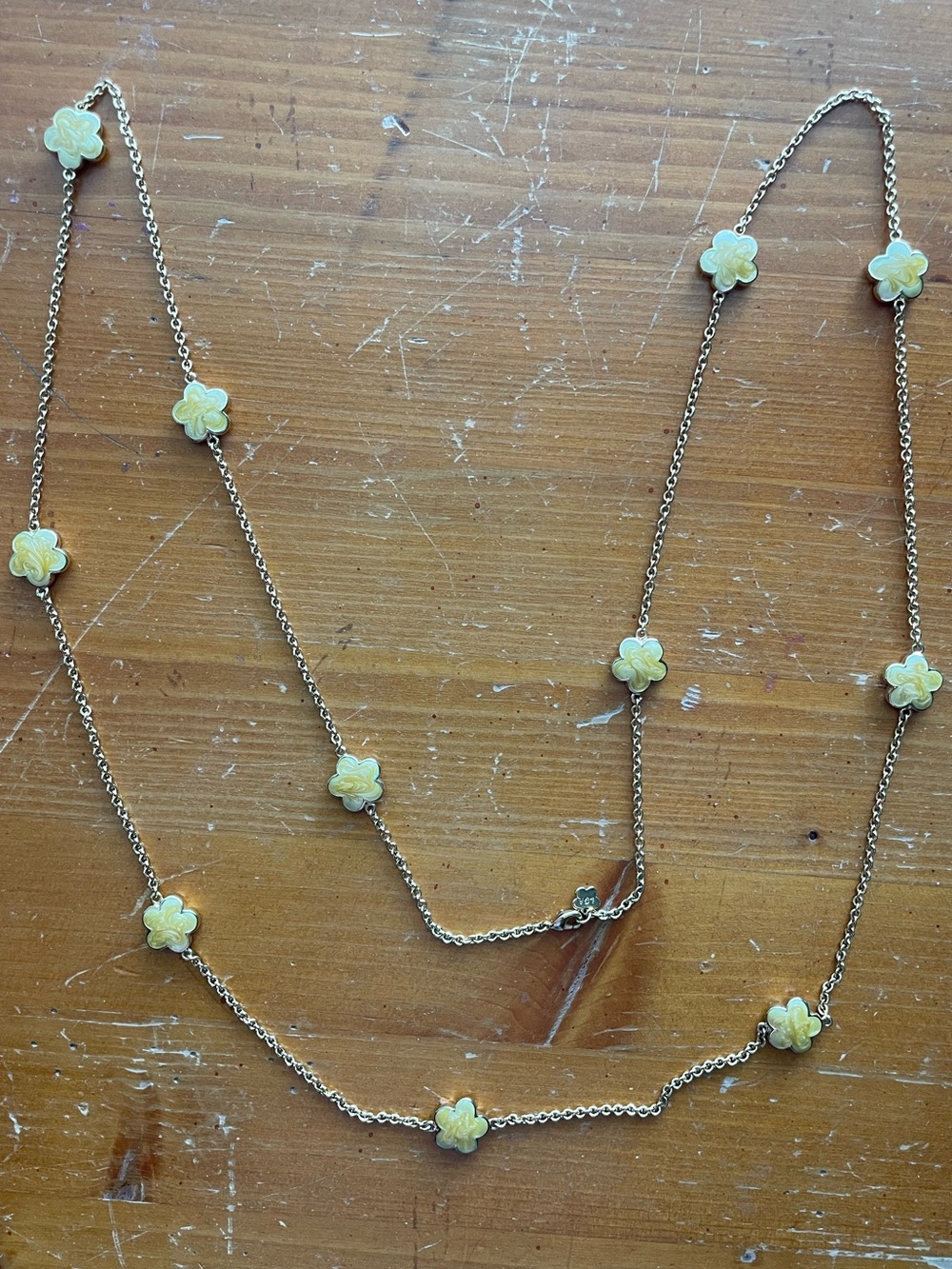 Lauren G Adams LGA Gold Tone YellowEnamel Flower Long Chain Station Necklace 42”